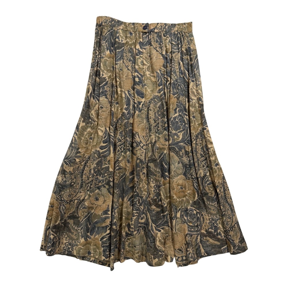 Koret Petites Vintage Floral Paisley Midi Skirt Olive Tan Pockets 26 Waist